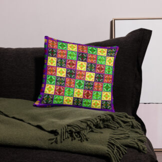 Sindhi Ralli Patchwork Printed Pillow/Cushion Cover in Purple, Vibrant Pakistani Sufi Ajrak Design 18x18 in