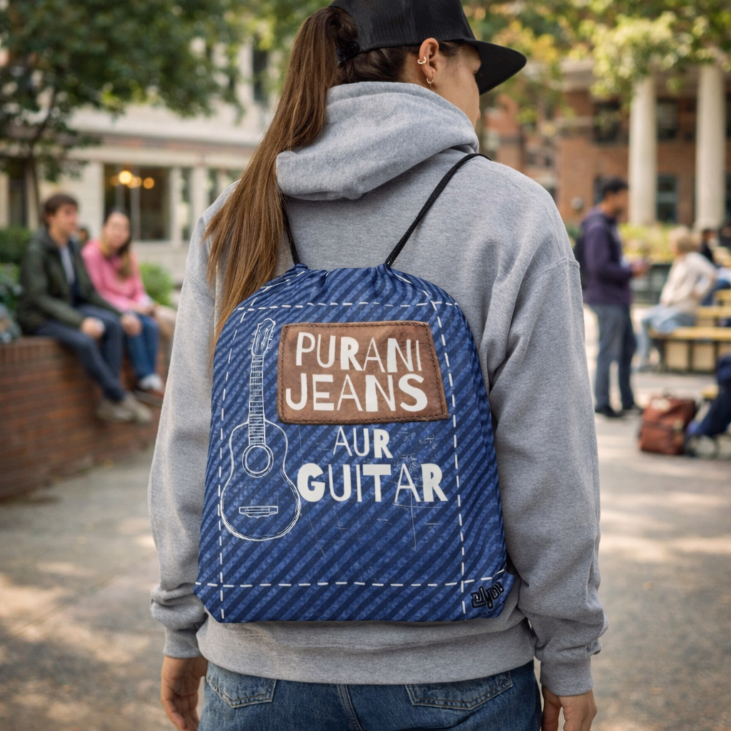 Purani Jeans aur Guitar Drawstring Bag | Denim-Inspired Nostalgia Statement - Image 2