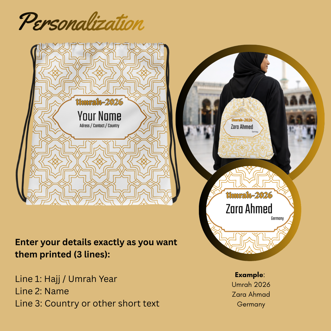Personalized Umrah & Hajj Drawstring Bag | Islamic Travel Backpack | Custom Name Muslim Gift | Lightweight Gym & Travel Sack - Image 3