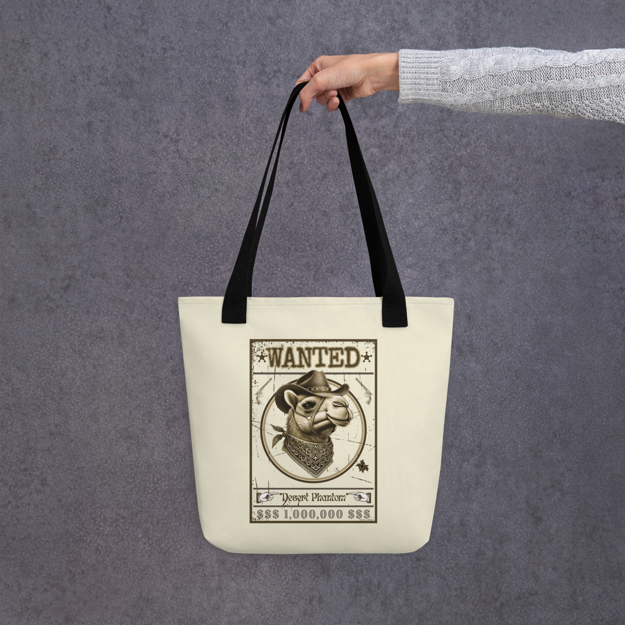 “Matloob” Camel Wanted Tote Bag – Double-sided Vintage Poster Design with Cultural Twist
