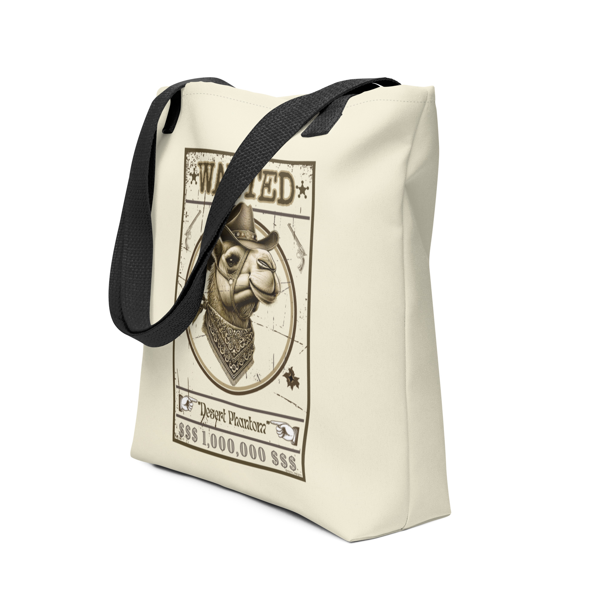 “Matloob” Camel Wanted Tote Bag – Double-sided Vintage Poster Design with Cultural Twist - Image 3