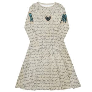 Faiz Poetry Midi Dress – “Mujh Se Pehli Si Muhabbat” All-Over Print | Punk Graffiti with Pockets | Nostalgic Urdu Typography Dress